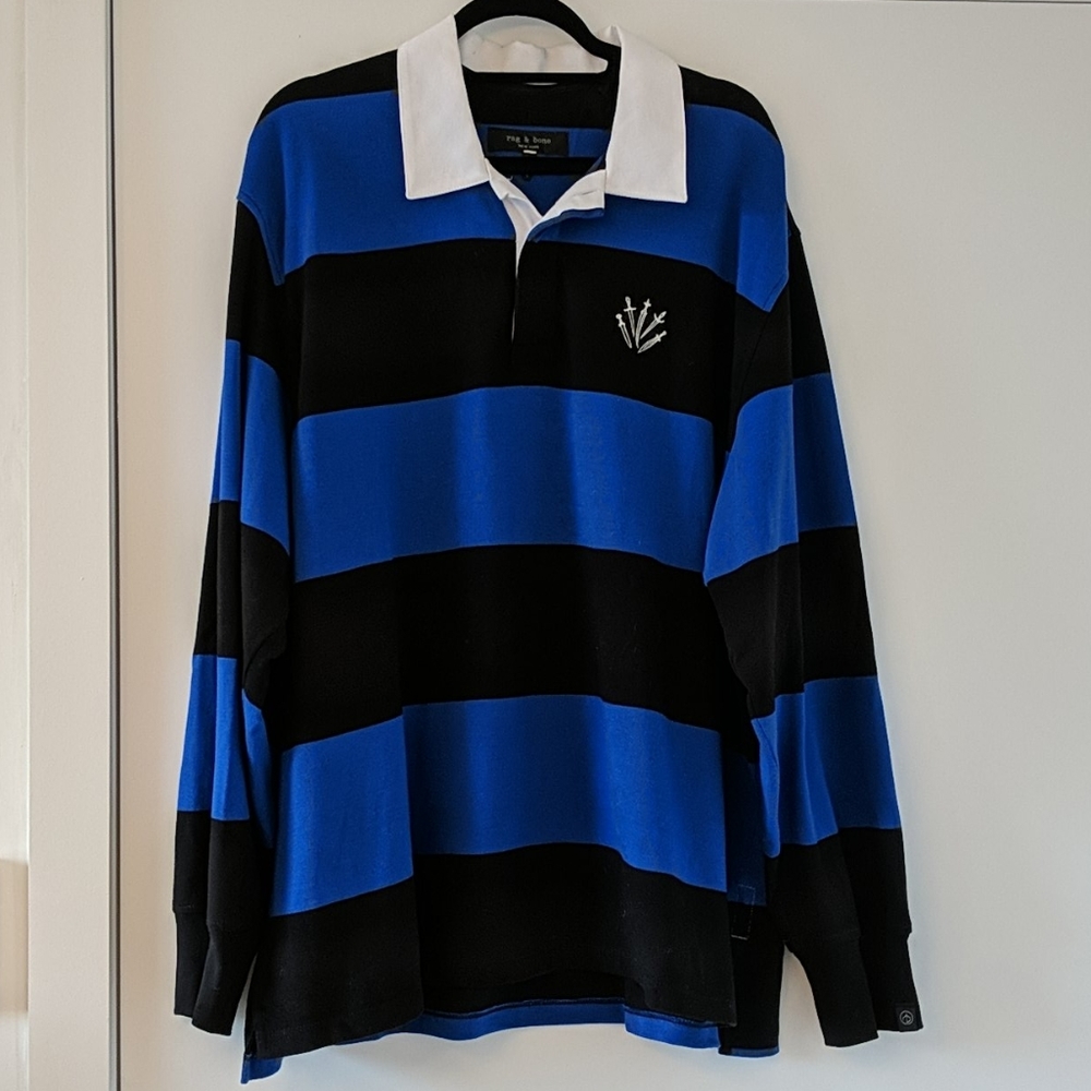 Rag & Bone Black/Blue Rugby Football shirt XXL